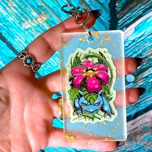 Pokémon Venusaur Cartoon & Gold Flakes Silver Hardware Resin Keychain Bag Charm